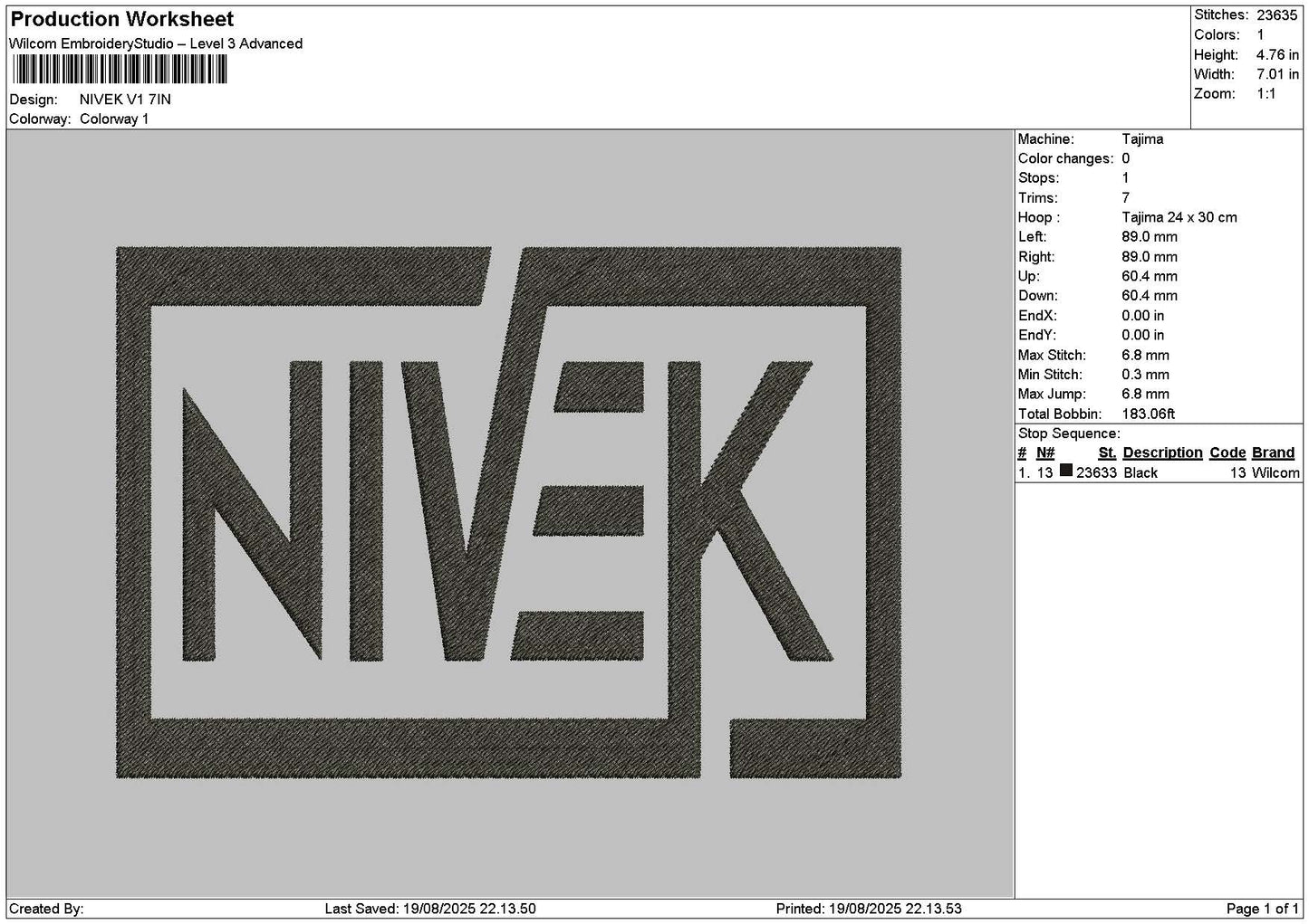 Nivektext V1 Embroidery File 6 sizes