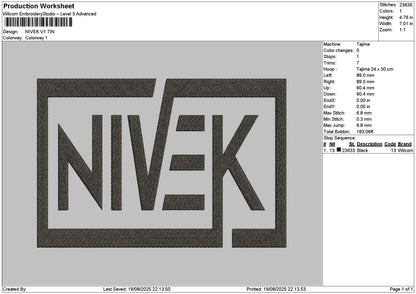 Nivektext V1 Embroidery File 6 sizes