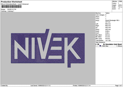 Nivektext V2 Embroidery File 6 sizes