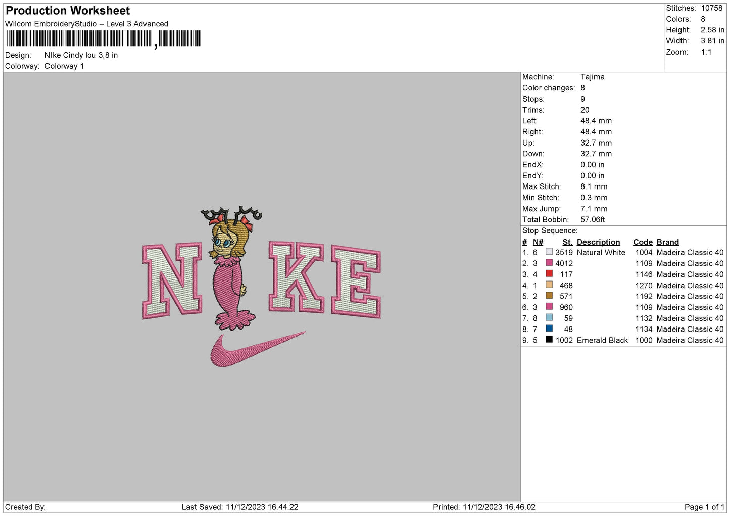 Nike Pink Girl Embroidery File 6 sizes