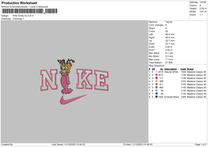 Nike Pink Girl Embroidery File 6 sizes