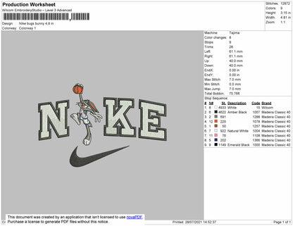Nike Bugs Bunny embroidery File