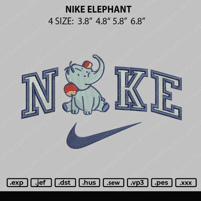 Nike Elephant Embroidery File 4 size