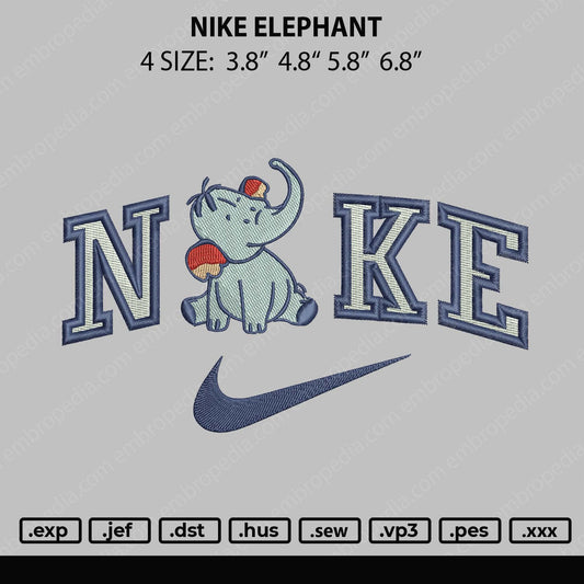 Nike Elephant Embroidery File 4 size