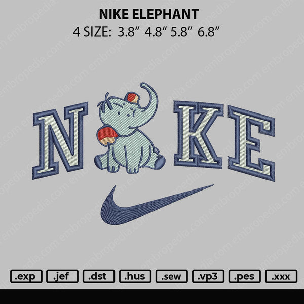 Nike Elephant Embroidery File 4 size