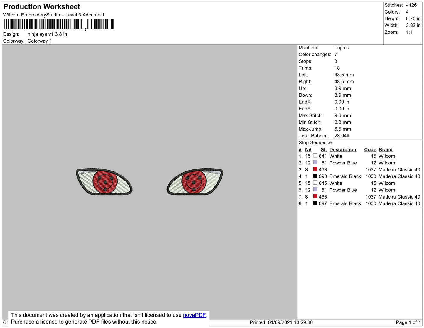 Ninja Eye V1 Embroidery File 4 size