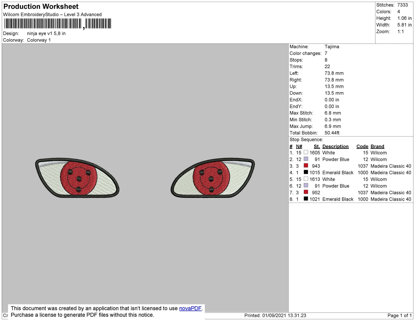 Ninja Eye V1 Embroidery File 4 size