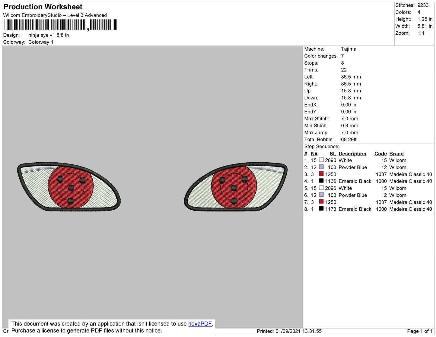 Ninja Eye V1 Embroidery File 4 size