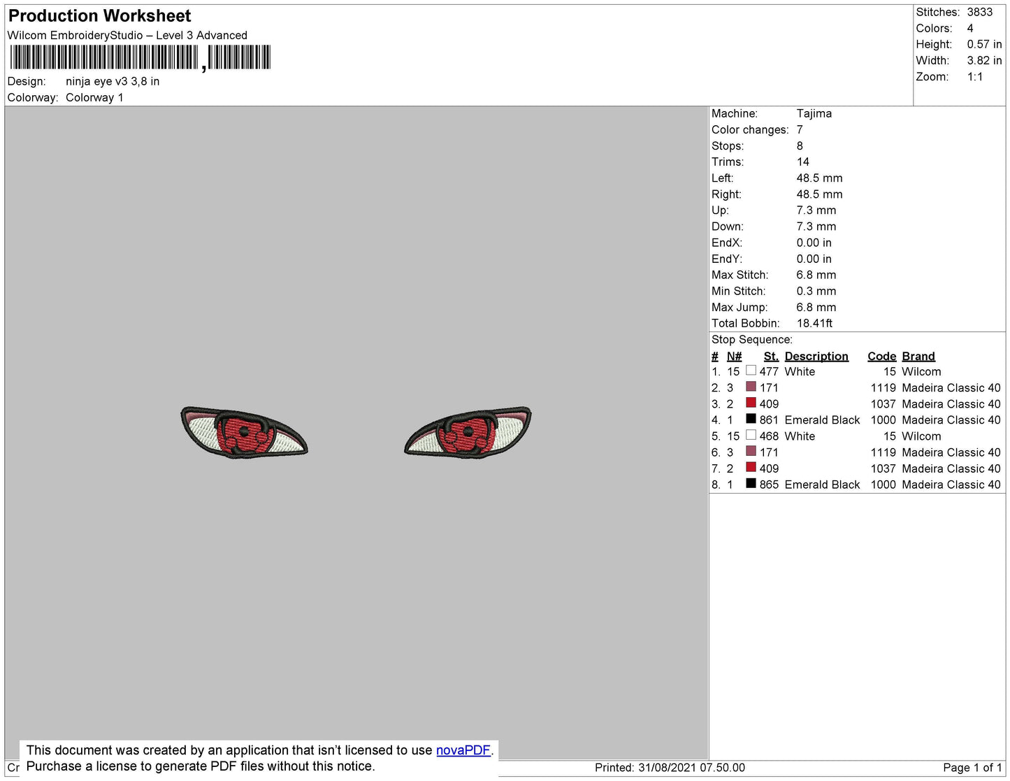 Ninja Eye V3 Embroidery File 4 size