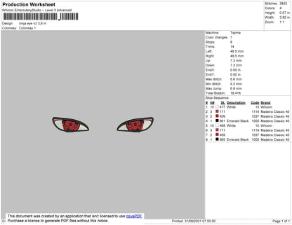 Ninja Eye V3 Embroidery File 4 size