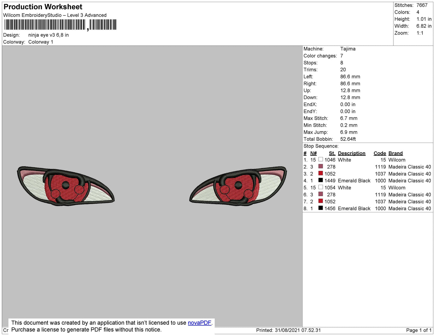 Ninja Eye V3 Embroidery File 4 size