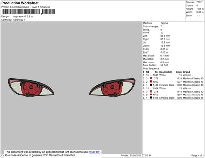 Ninja Eye V3 Embroidery File 4 size