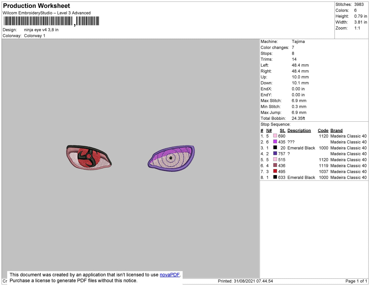 Ninja Eye V4 Embroidery File 4 size