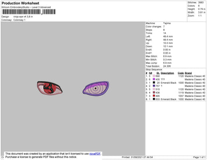 Ninja Eye V4 Embroidery File 4 size
