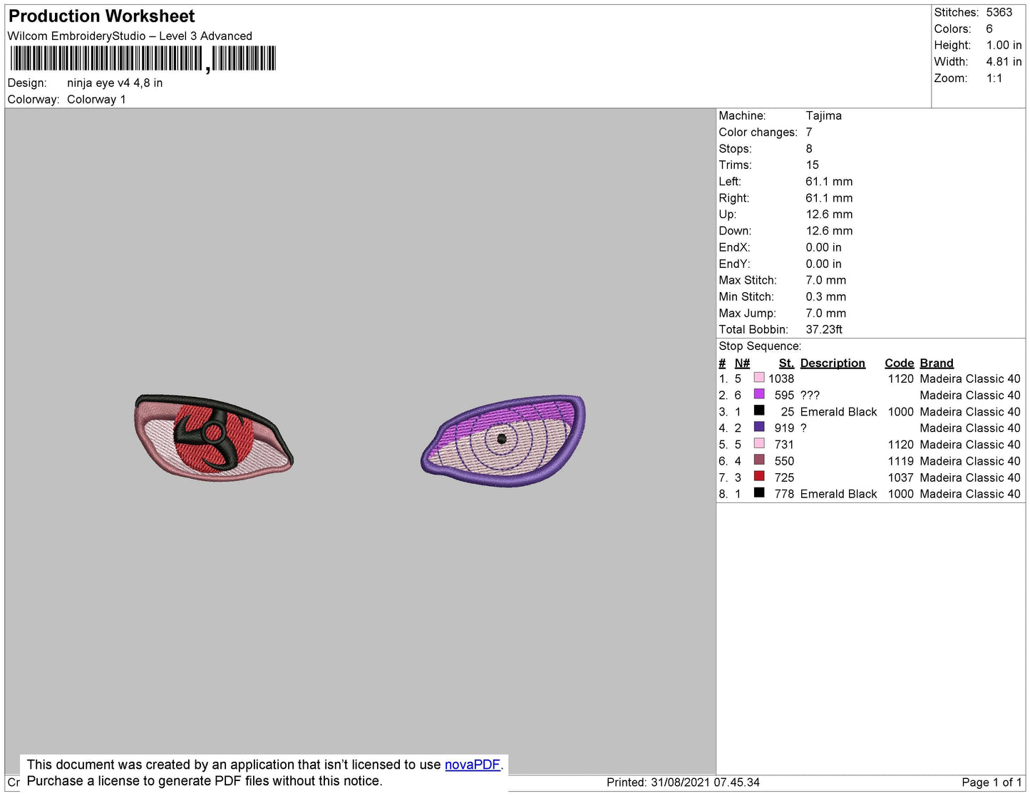 Ninja Eye V4 Embroidery File 4 size