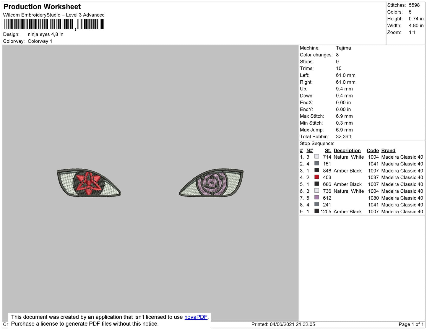 Ninja Eyes Embroidery File 4 size
