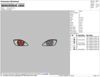 Ninja Eyes Embroidery File 4 size
