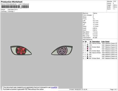 Ninja Eyes Embroidery File 4 size