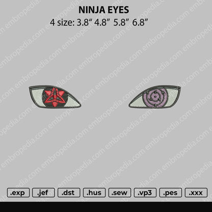 Ninja Eyes Embroidery File 4 size
