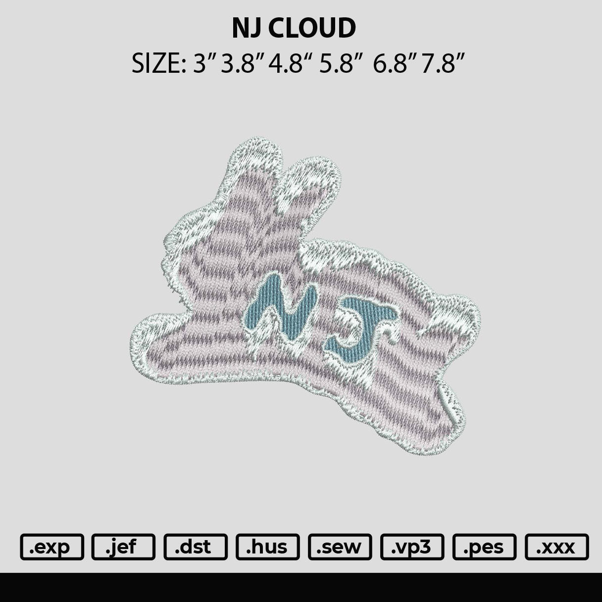 Nj Cloud Embroidery File 6 sizes