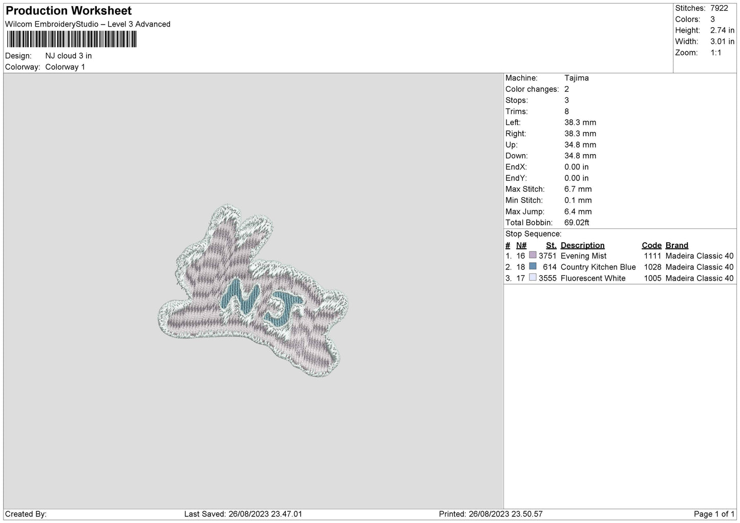 Nj Cloud Embroidery File 6 sizes