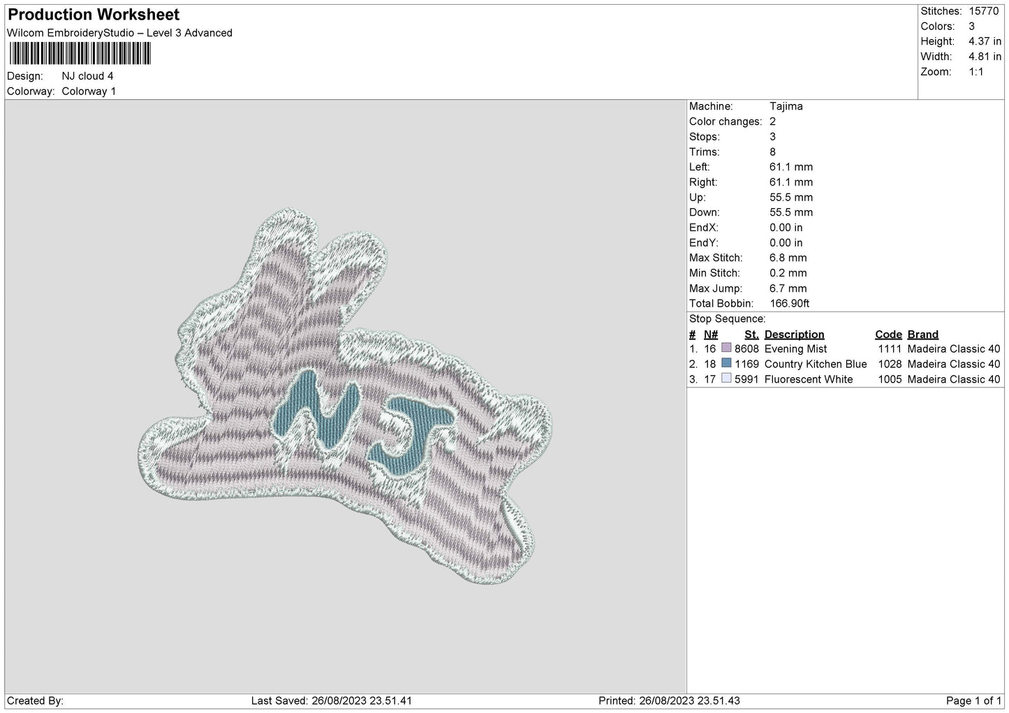 Nj Cloud Embroidery File 6 sizes