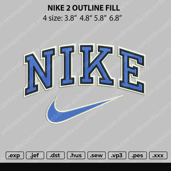Nike 2 Outline Fill Embroidery File 4 size