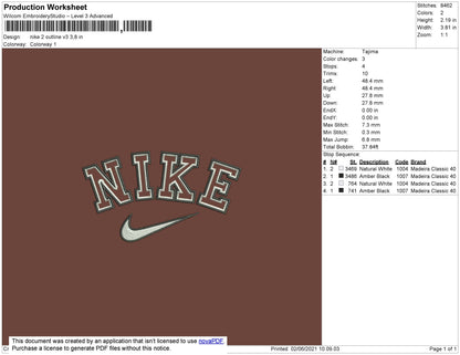Nike 2 Outline V3 Embroidery File 4 size