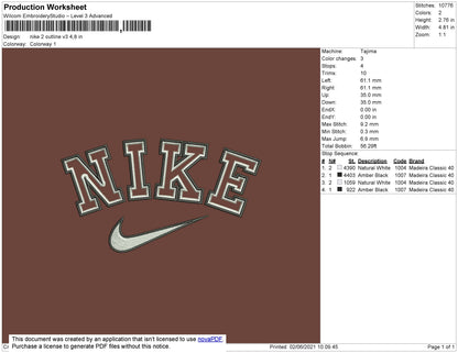 Nike 2 Outline V3 Embroidery File 4 size