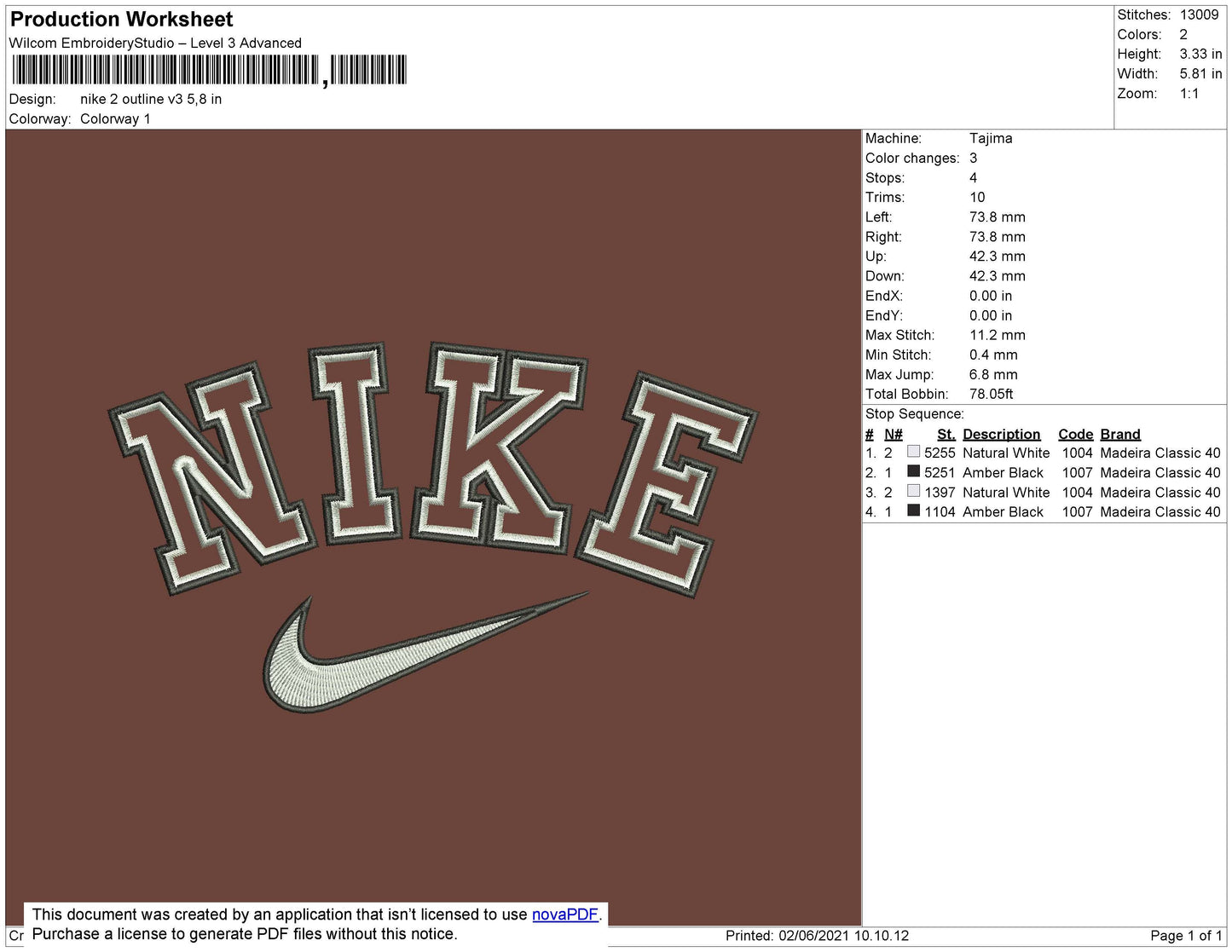 Nike 2 Outline V3 Embroidery File 4 size