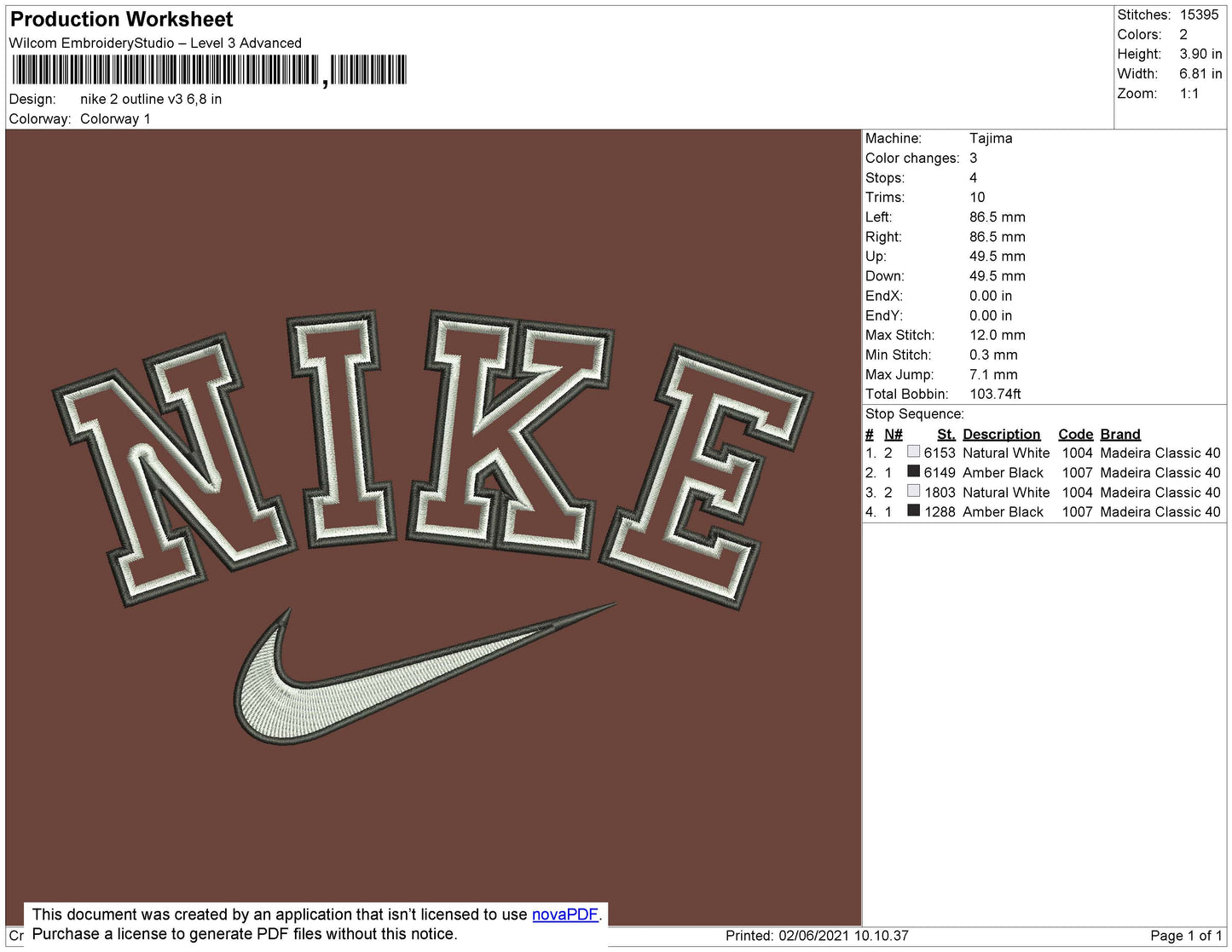Nike 2 Outline V3 Embroidery File 4 size