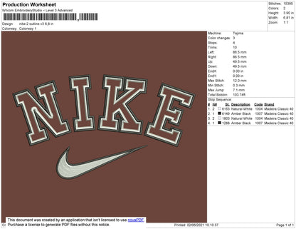 Nike 2 Outline V3 Embroidery File 4 size