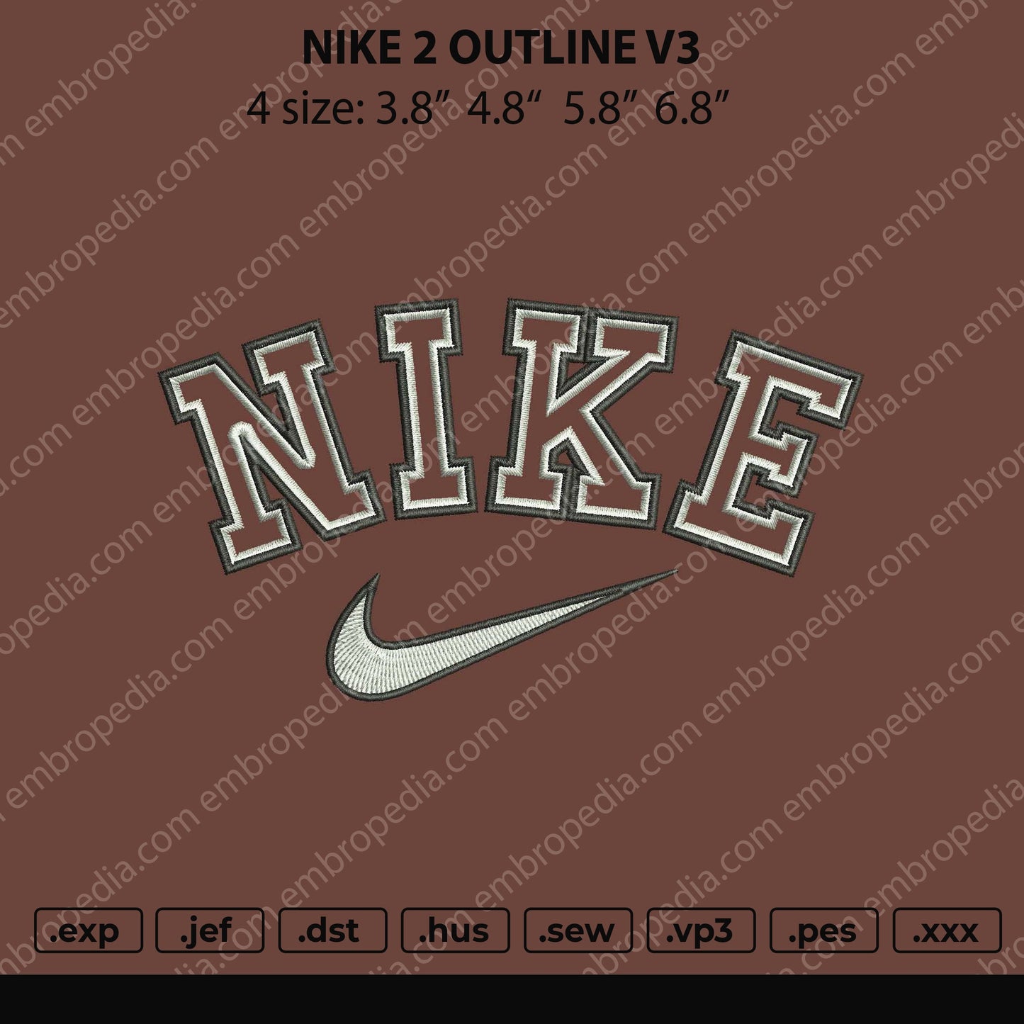 Nike 2 Outline V3 Embroidery File 4 size