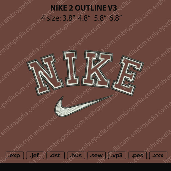 Nike 2 Outline V3 Embroidery File 4 size