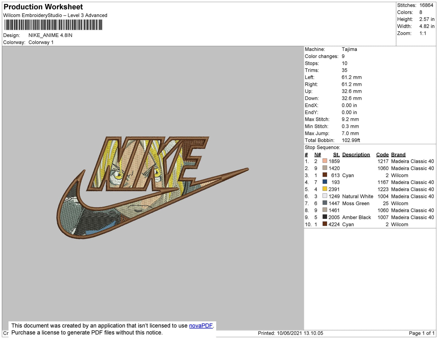 Nike Anime 02 Embroidery File 4 Size