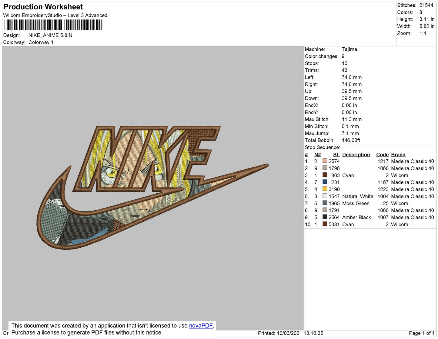 Nike Anime 02 Embroidery File 4 Size