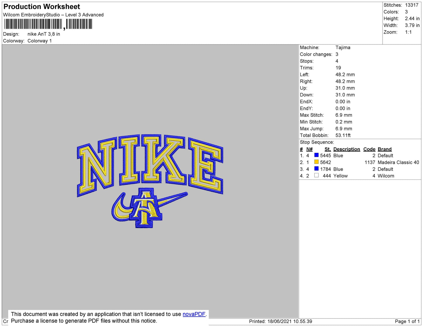 Nike A&T Embroidery File 4 size