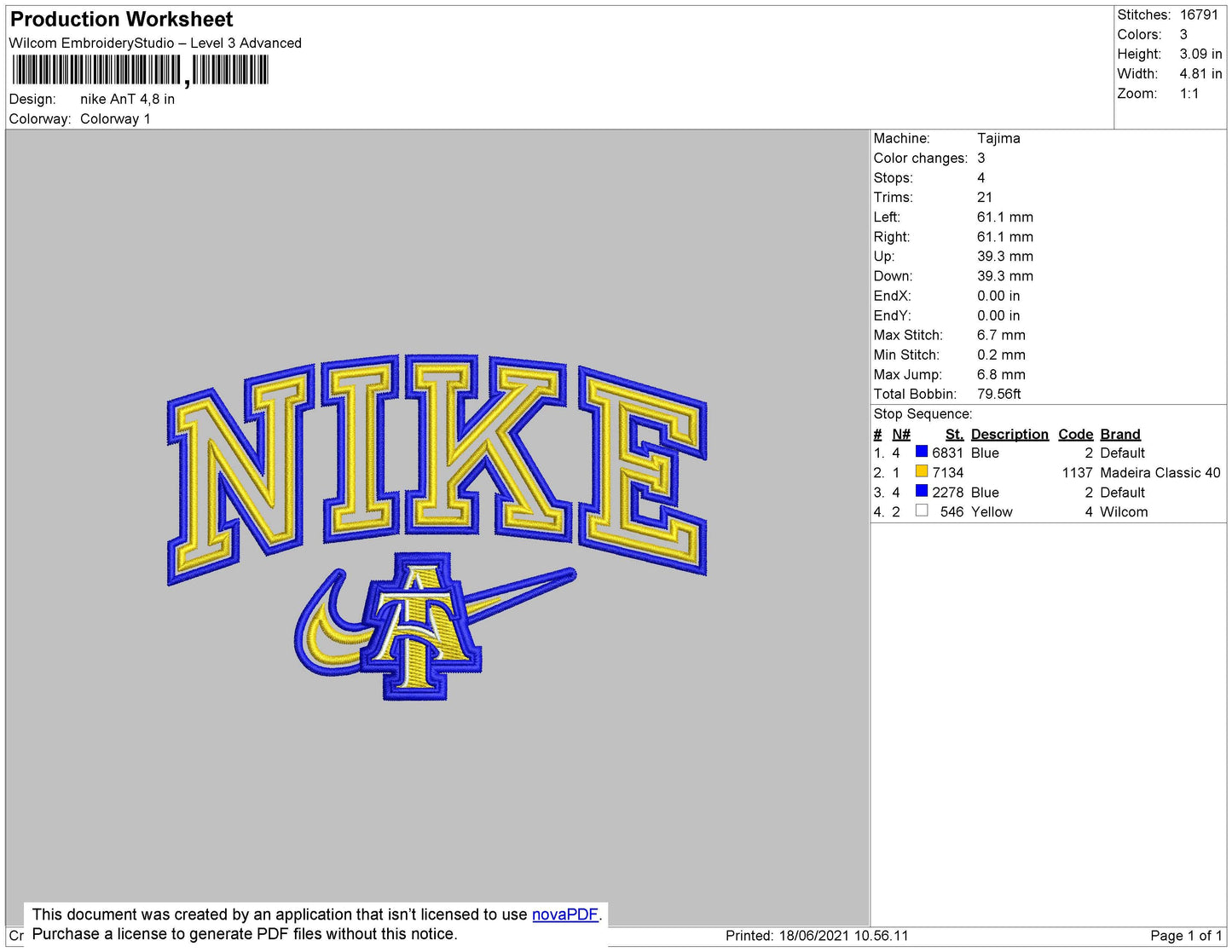 Nike A&T Embroidery File 4 size
