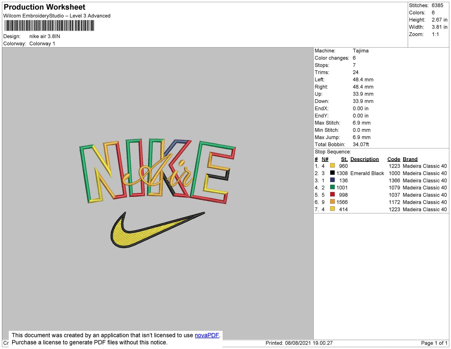 Nike Air 002 Embroidery File 4 size