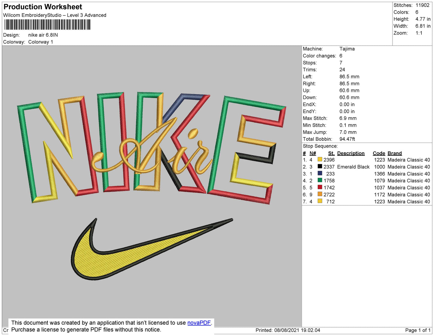 Nike Air 002 Embroidery File 4 size