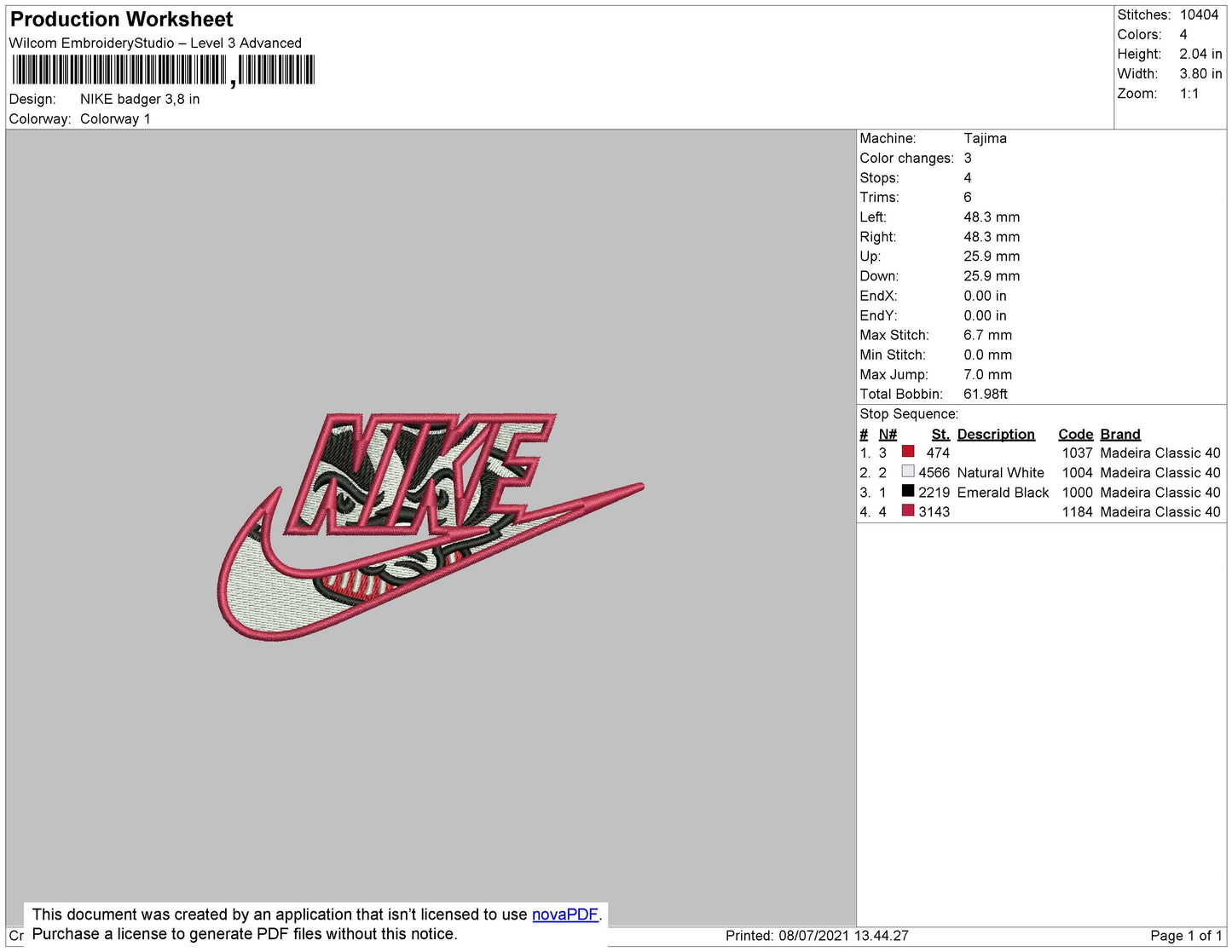 Nike Badger Embroidery File 4 size