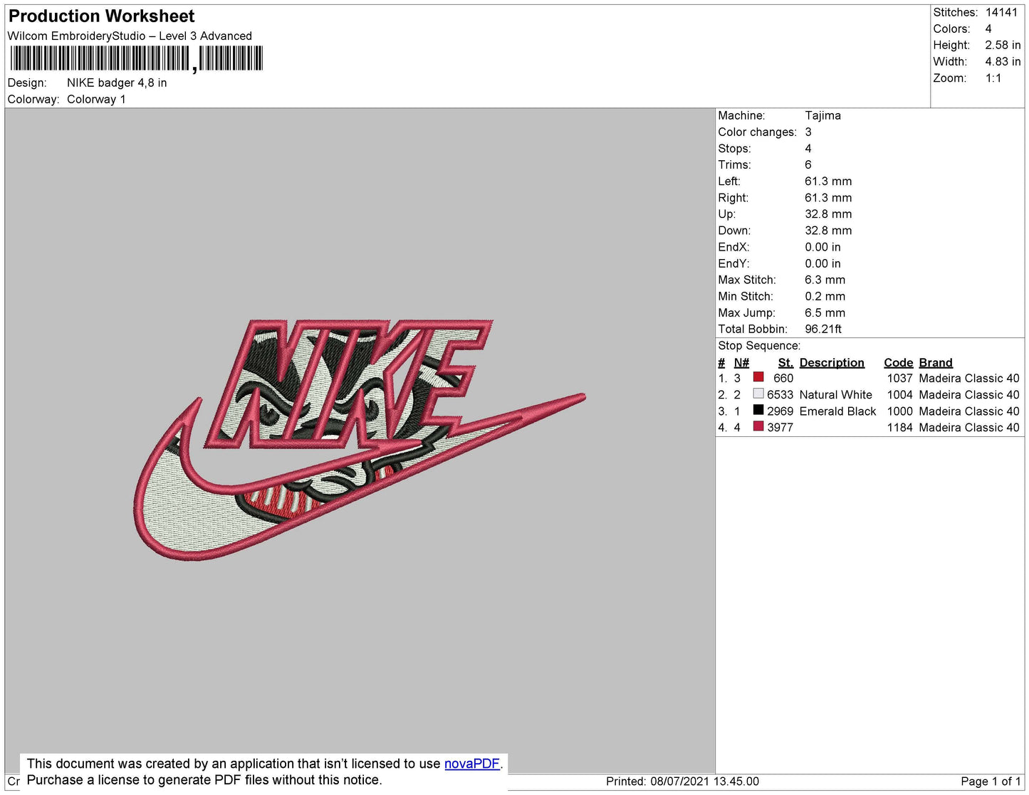 Nike Badger Embroidery File 4 size
