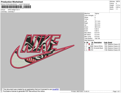 Nike Badger Embroidery File 4 size