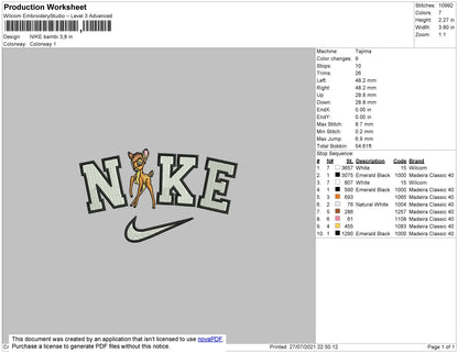 Nike Bambi Embroidery File 4 size