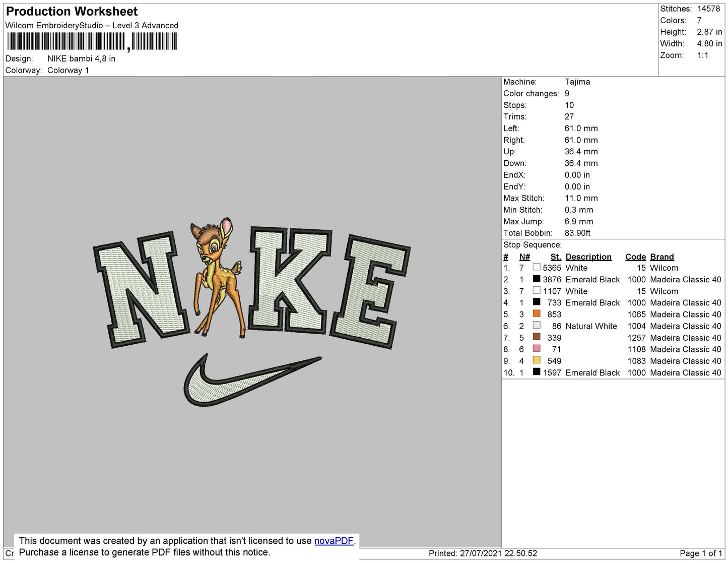 Nike Bambi Embroidery File 4 size