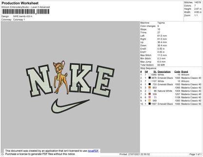 Nike Bambi Embroidery File 4 size
