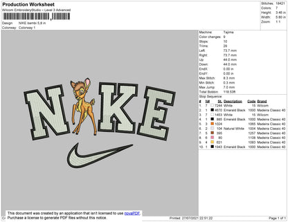 Nike Bambi Embroidery File 4 size