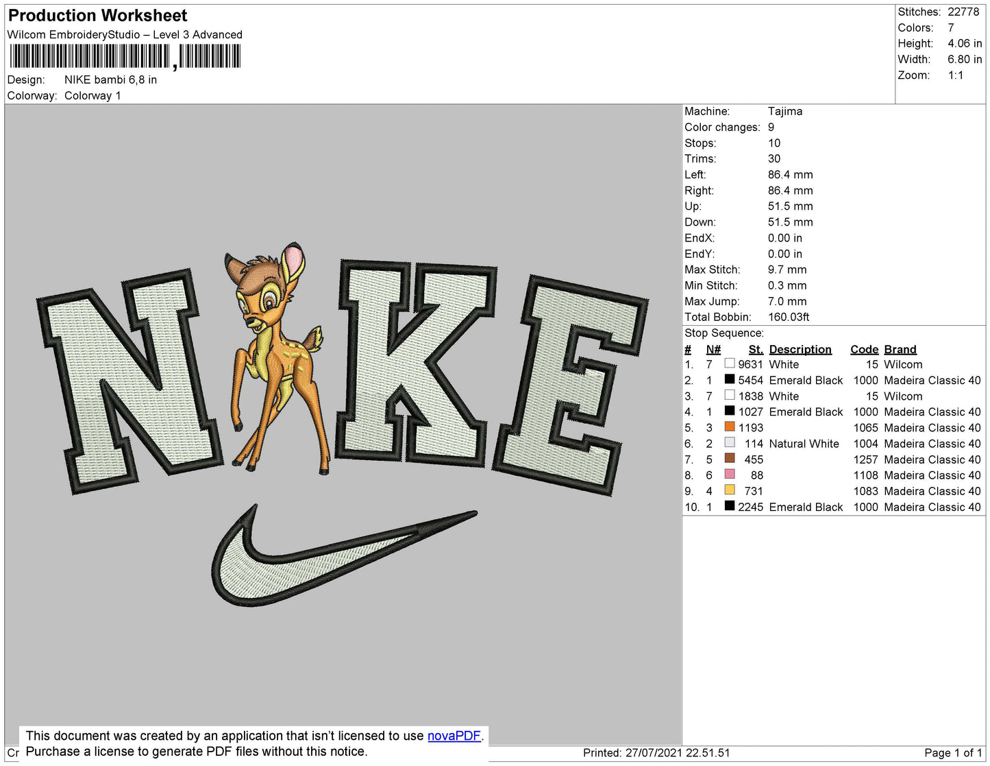 Nike Bambi Embroidery File 4 size