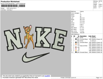 Nike Bambi Embroidery File 4 size