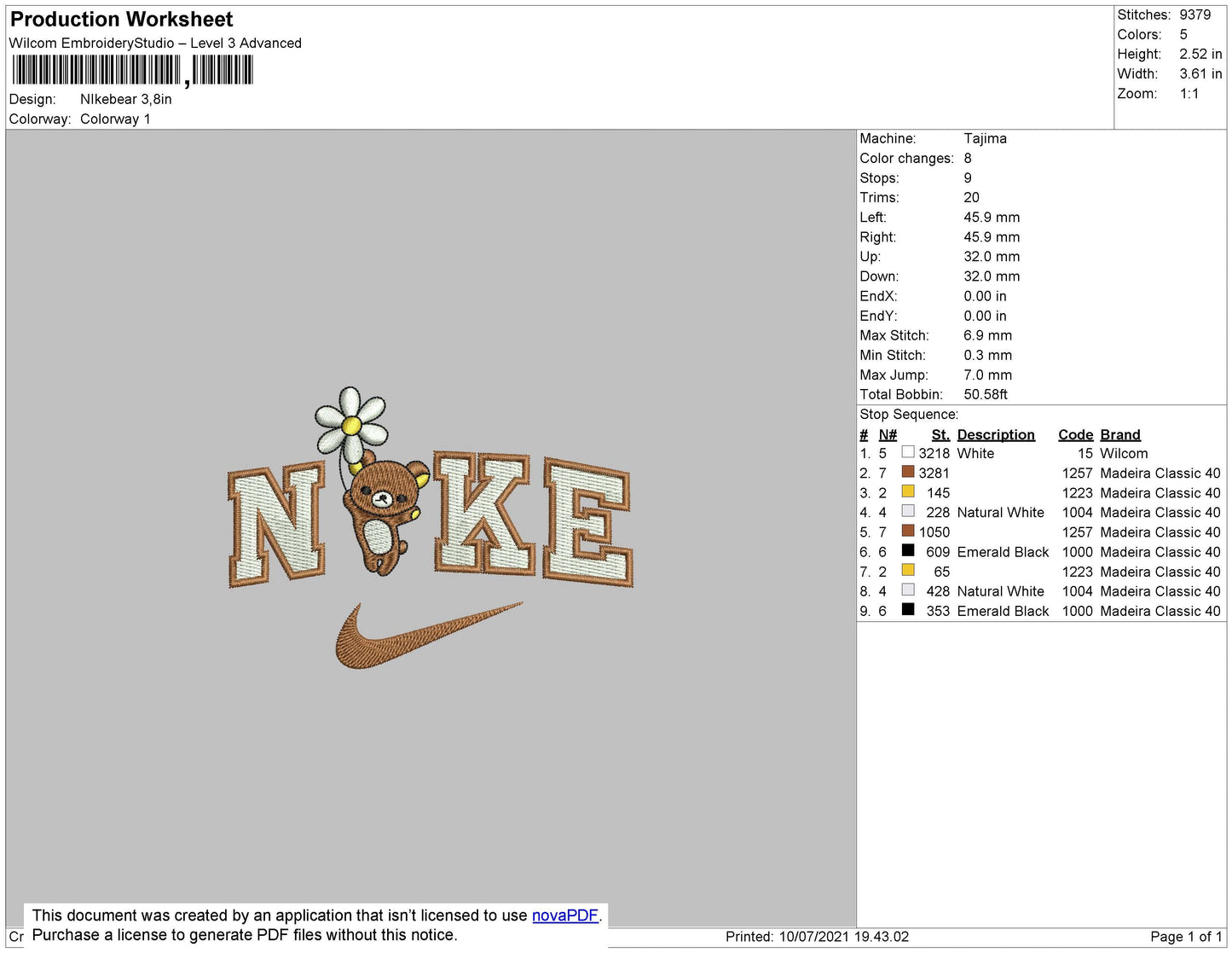 Nike Bear Embroidery File 4 size